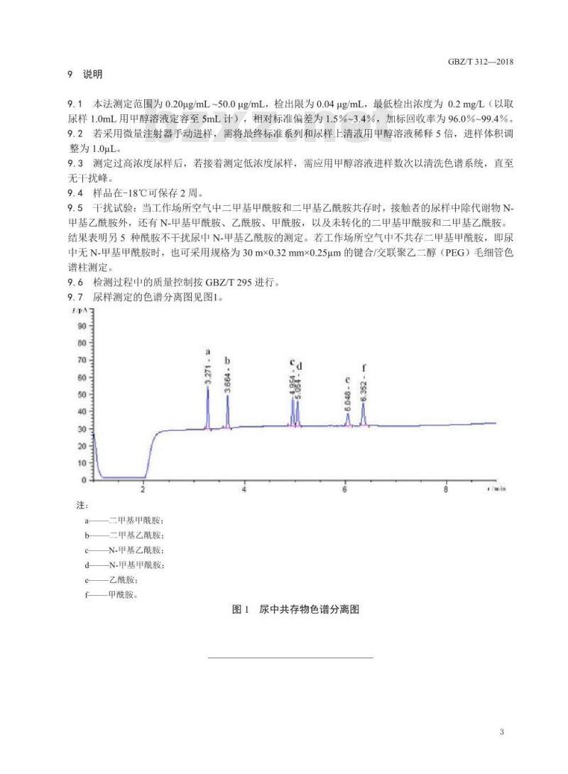 GBZ∕T 312-2018 尿中N-甲基乙酰胺测定 气相色谱法 GBZ∕T 312-2018 尿中N-甲基乙酰胺测定 气相色谱法