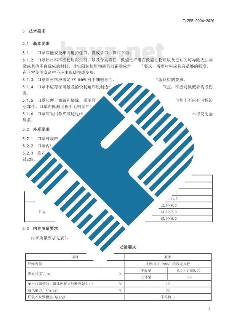 T/ZFB 0004-2020 儿童口罩 T/ZFB 0004-2020 儿童口罩