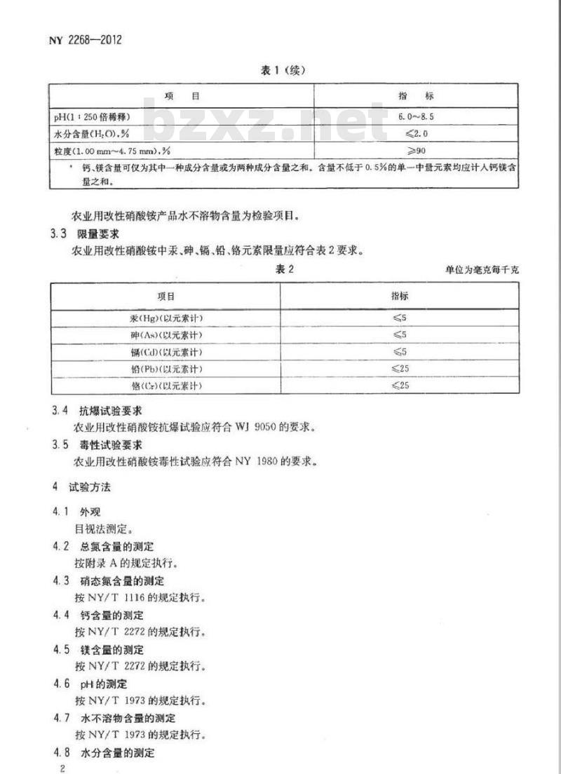 NY 2268-2012 农业用改性硝酸铵 NY 2268-2012 农业用改性硝酸铵