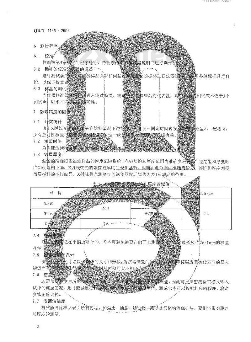 QB/T 1135-2006 首饰 金、银覆盖层厚度的测定 X射线荧光光谱法 QB/T 1135-2006 首饰 金、银覆盖层厚度的测定 X射线荧光光谱法