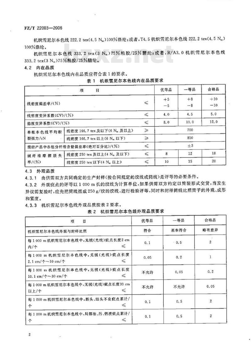 FZ/T 22003-2006 机织雪尼尔本色线 FZ/T 22003-2006 机织雪尼尔本色线