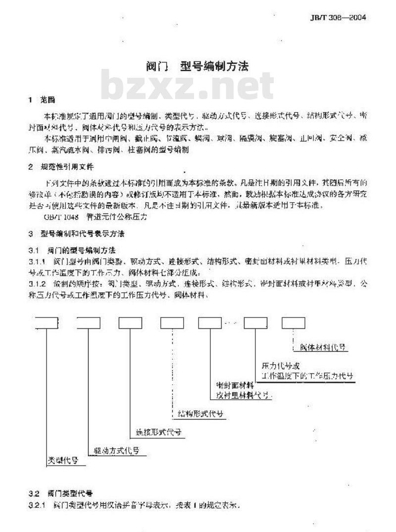 JB/T 308-2004 阀门 型号编制方法 JB/T 308-2004 阀门 型号编制方法