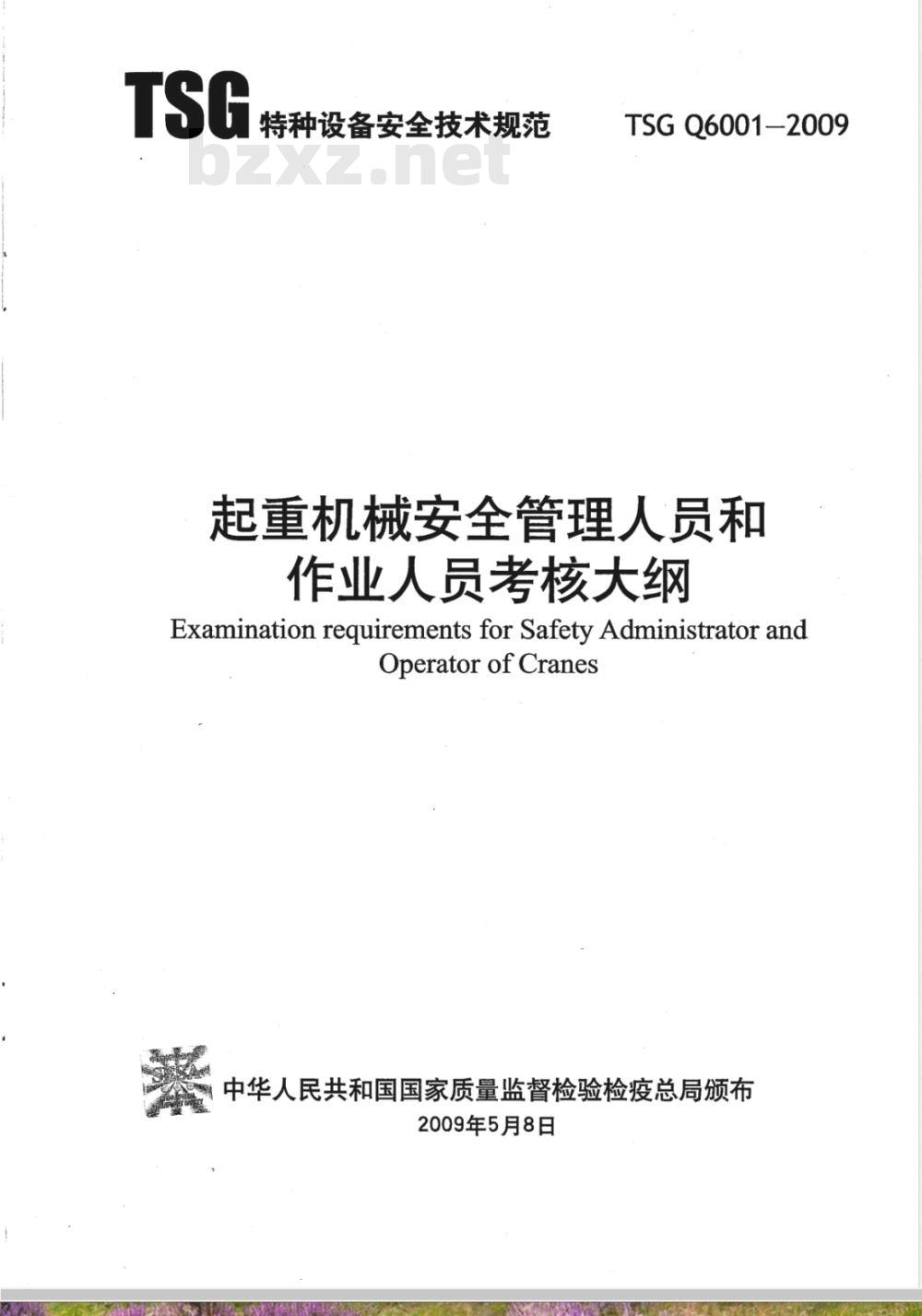 TSG Q6001-2009 起重机械安全管理人员和作业人员考核大纲 TSG Q6001-2009 起重机械安全管理人员和作业人员考核大纲