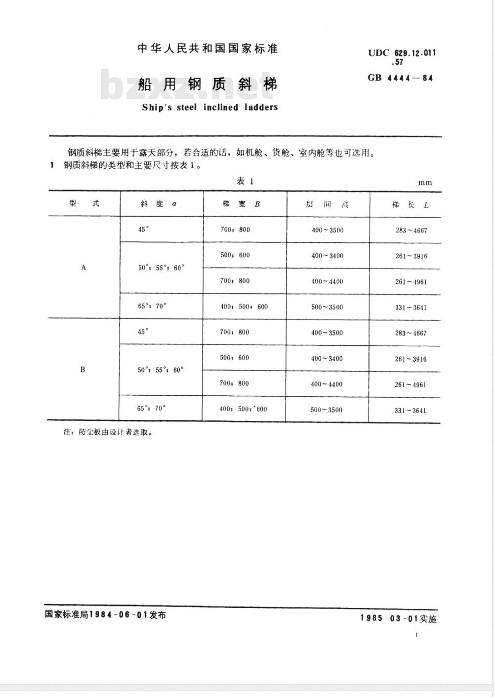 CB/T 81-1999 船用钢质斜梯 CB/T 81-1999 船用钢质斜梯